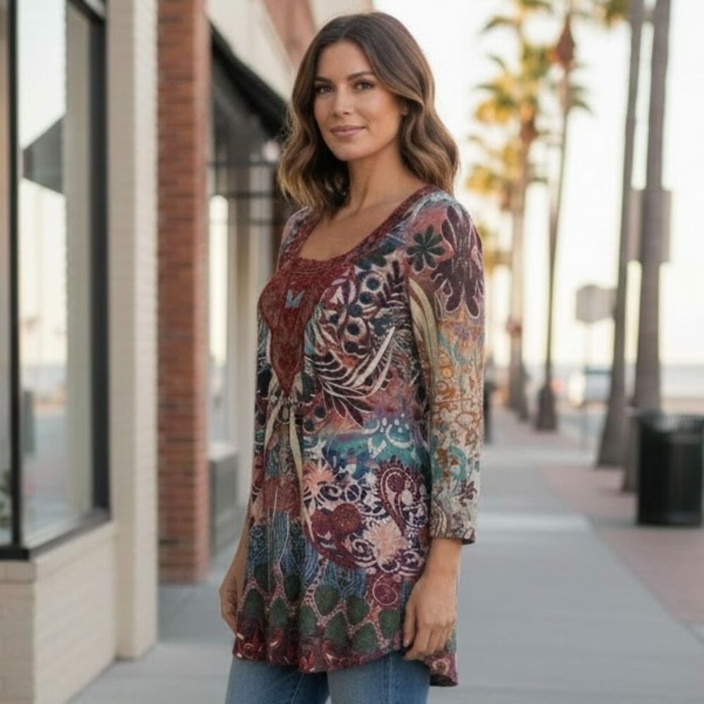 Energe Shirt Top Womens Small Festival Boho Fairy Whimsigoth Lace Y2K 3/4 Sleeve
